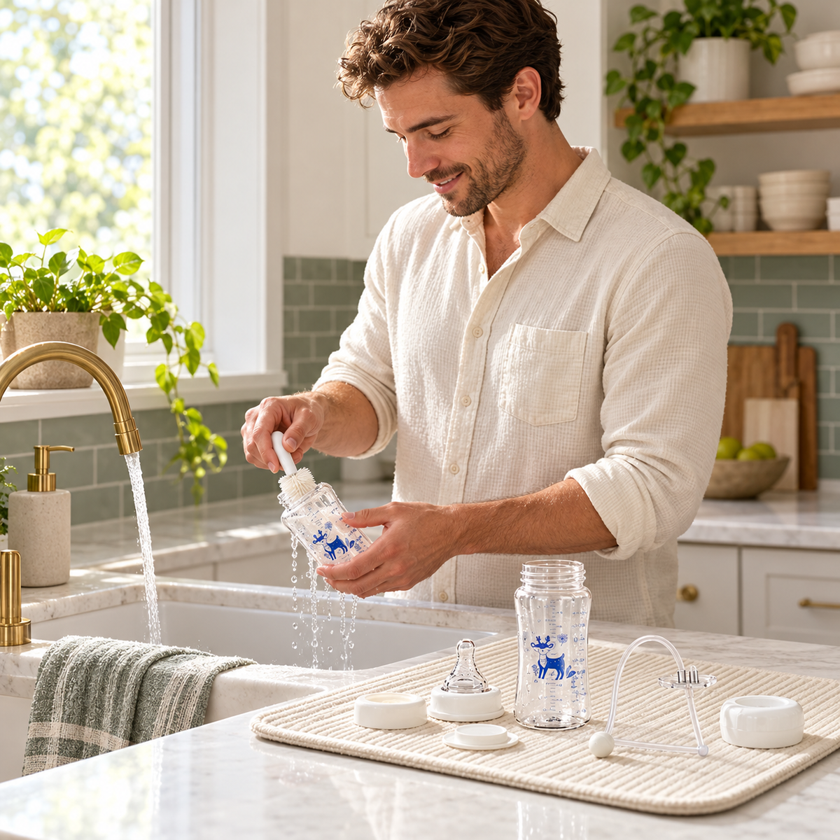 Father cleaning EasySip bottle parts